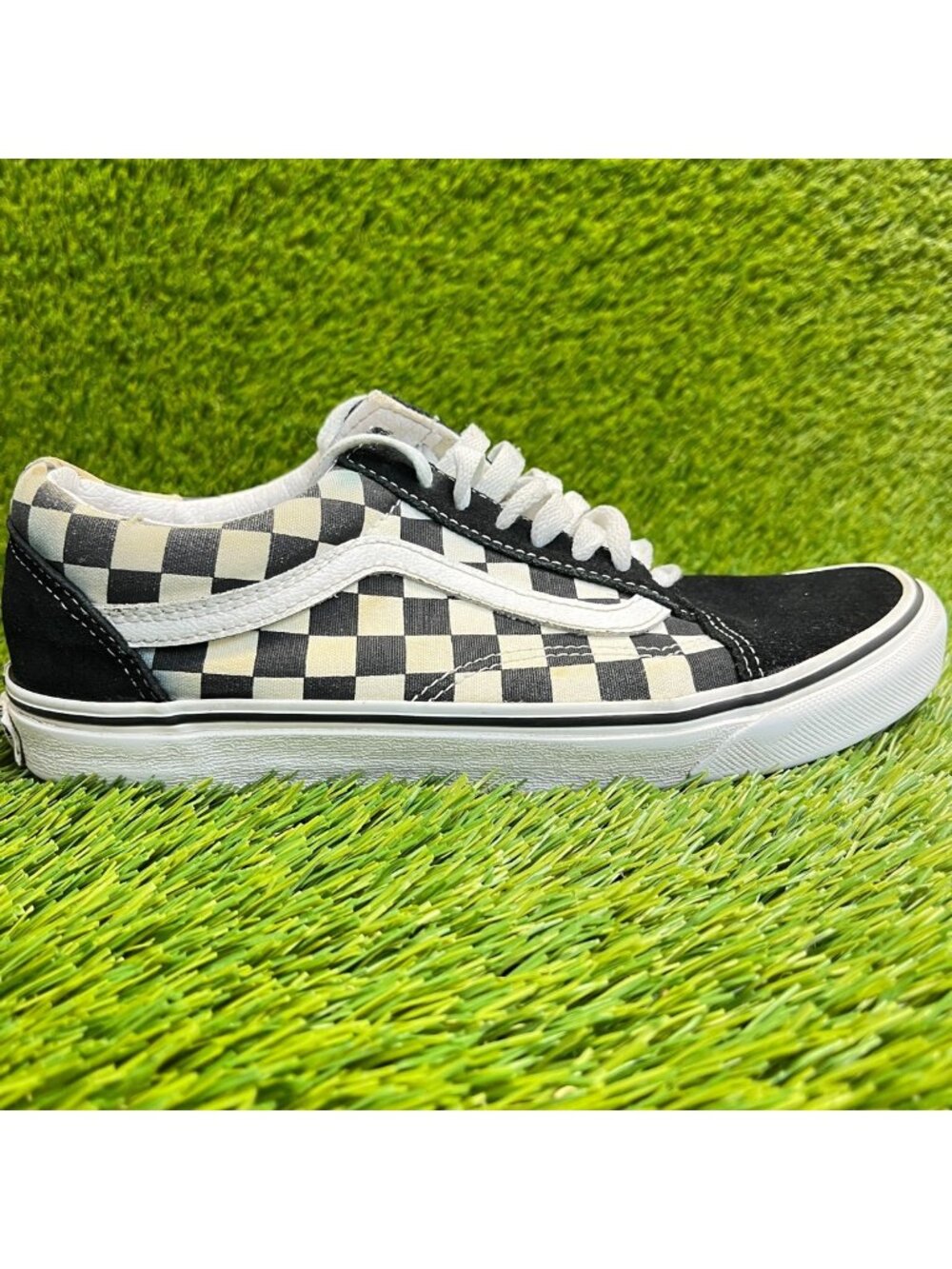 Vans Old Skool Checkerboard Mens Size 7.5 Black White Athletic Shoes Sneakers